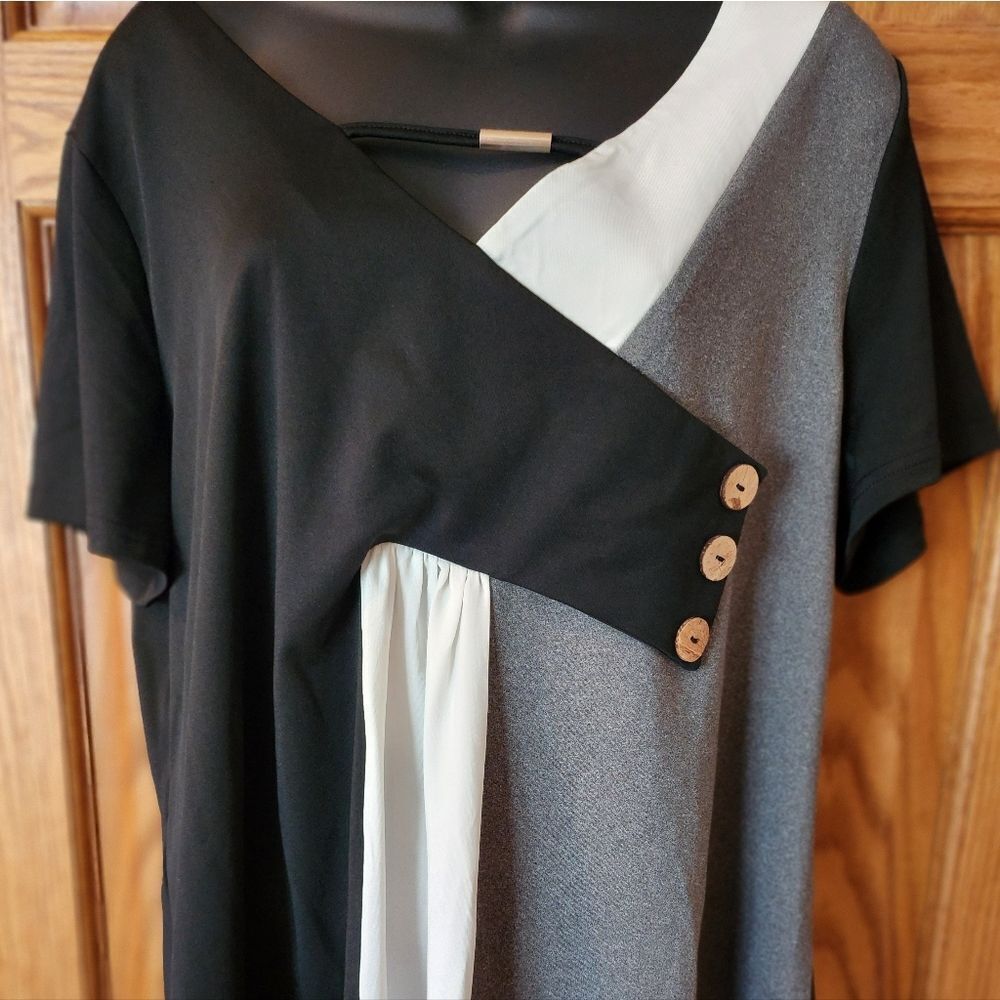 Black and Gray Colorblock Top with Button Detail